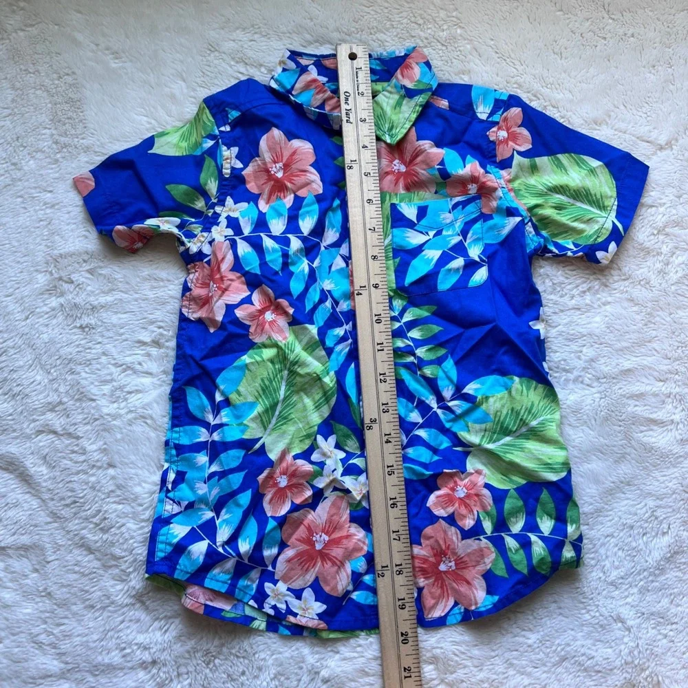 The Childrens Place‎ Boys Size 5T Blue Tropical Floral Cotton Button Down Shirt